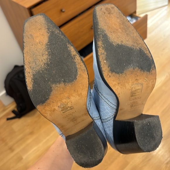 Ganni Blue Western Embossed Leather Ankle Boots Size 37 - Picture 7 of 8